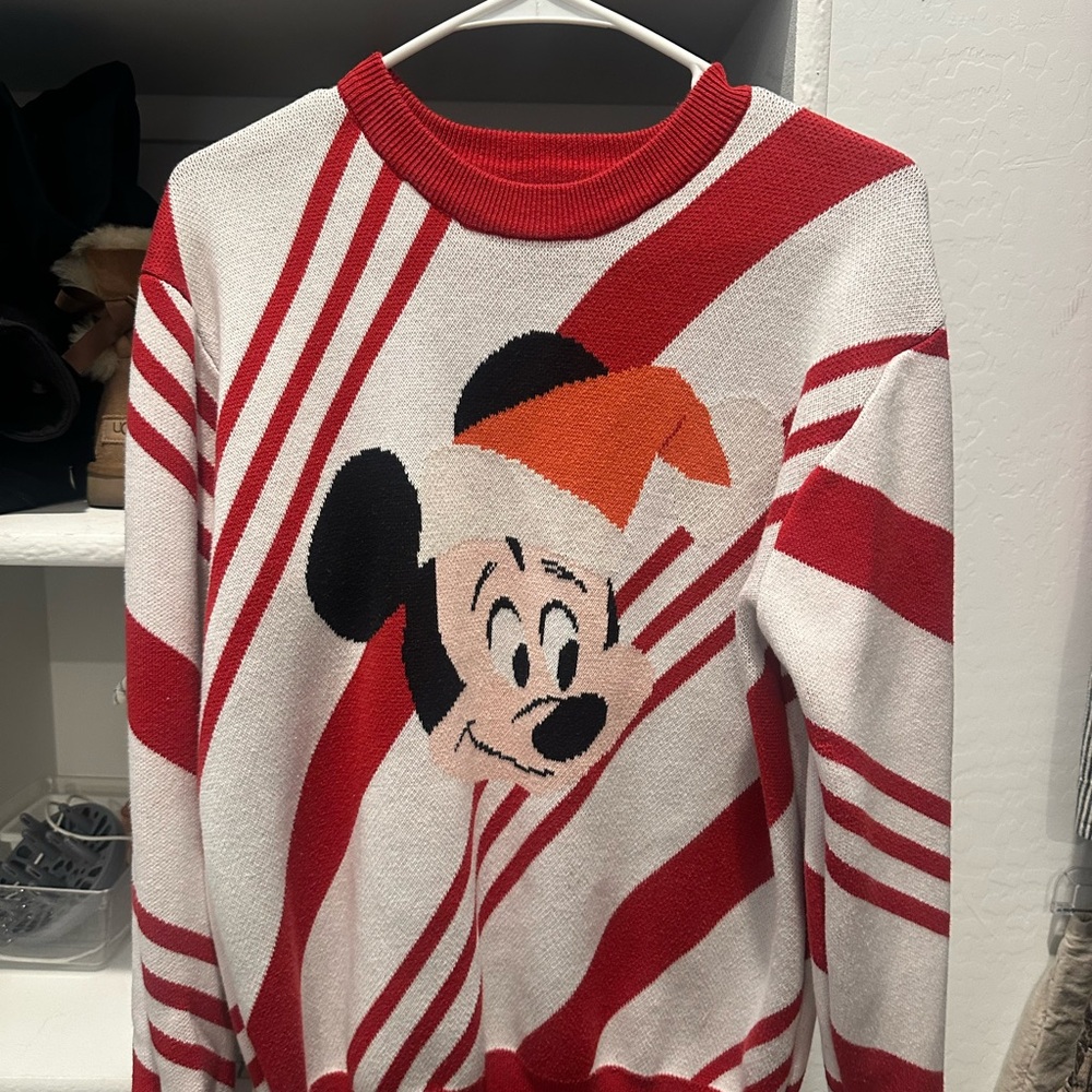Red and White Striped Mickey Mouse Disney Ugly Sweater